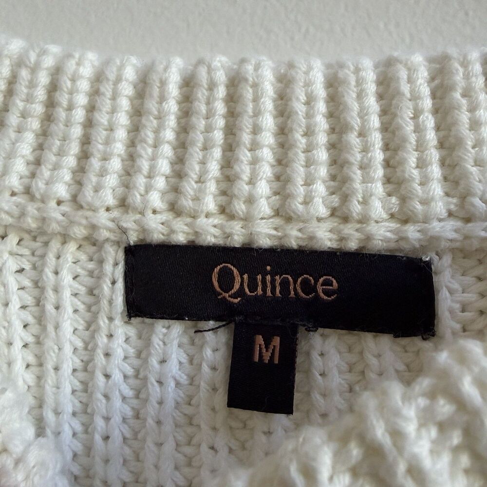 Quince Women 100% Organic Cotton Fisherman Crew Sweater Sleeved Top Ivory M - Picture 3 of 9